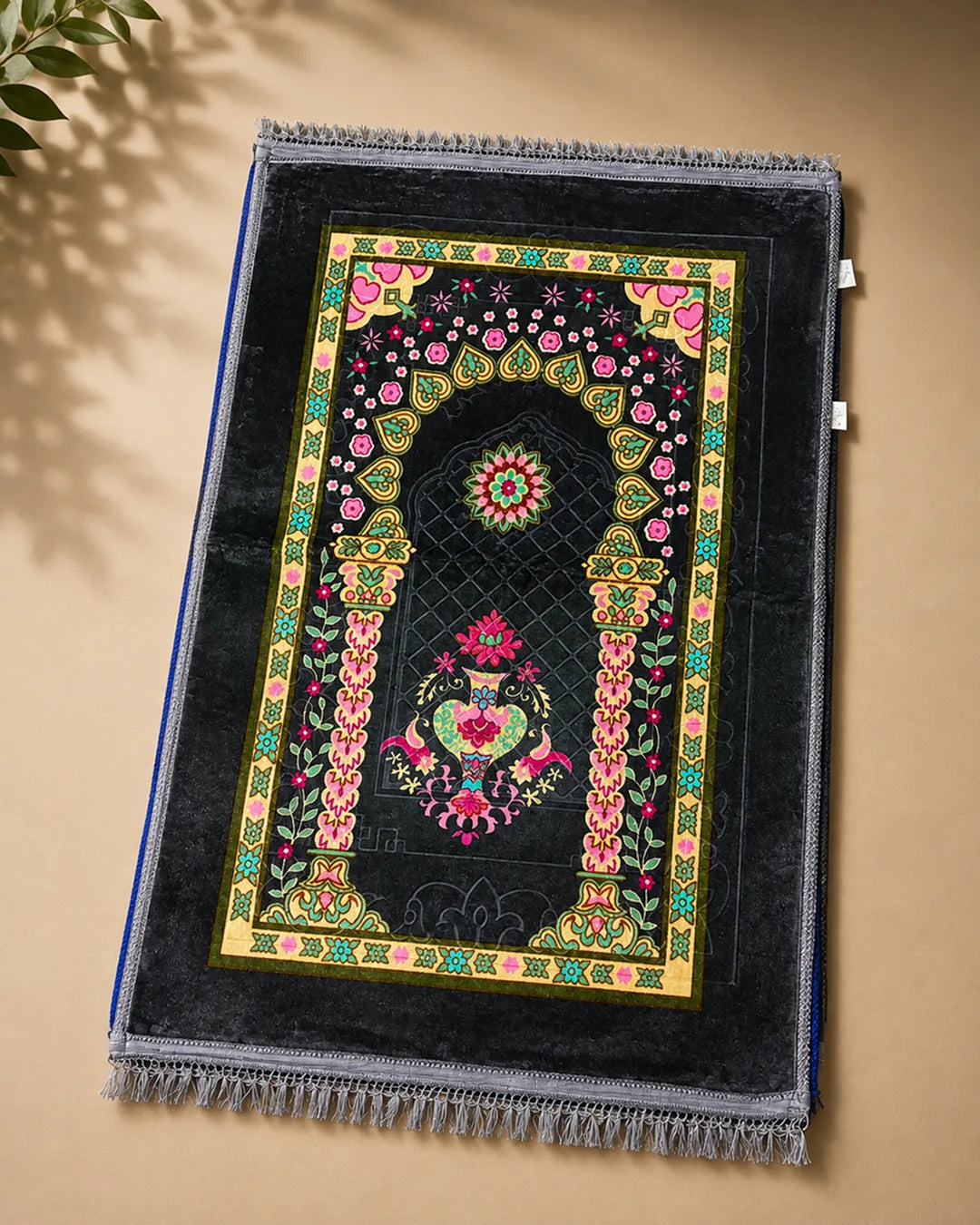 Black Floral Islamic Prayer Mat