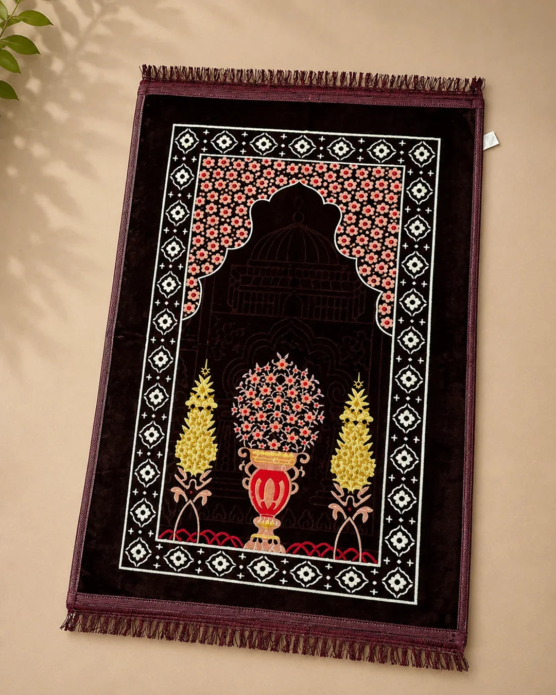 Black Floral Mosque Prayer Mat