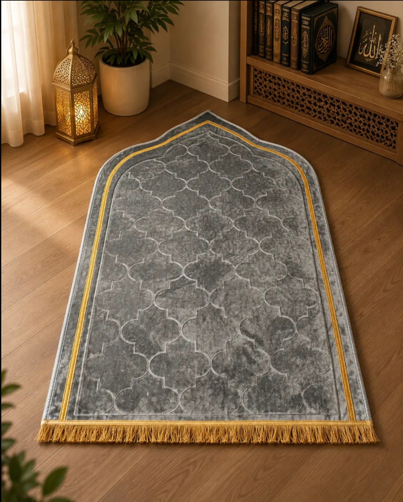 Premium Grey & Gold Islamic Prayer Mat