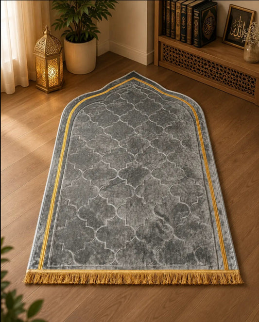 Premium Grey & Gold Islamic Prayer Mat