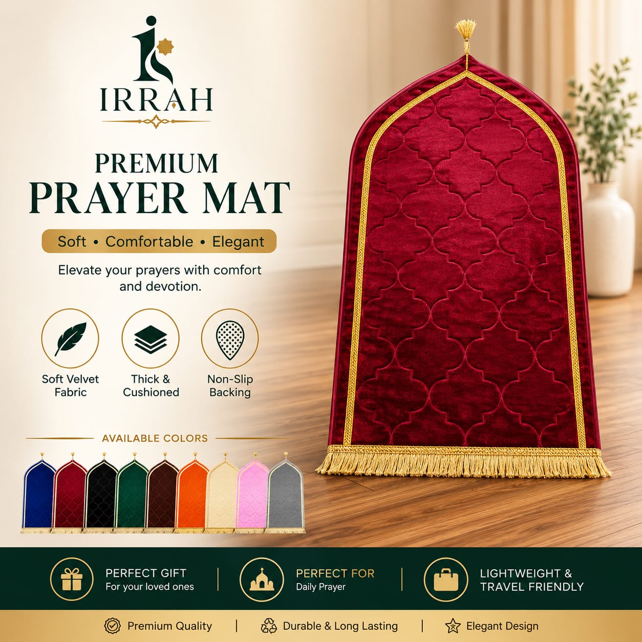Premium Velvet Prayer Mat | Luxury Muslim Prayer Rug