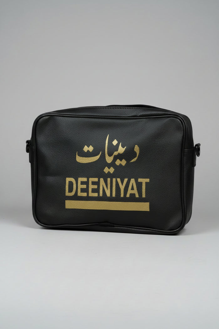 Deeniyat Islamic Shoulder Bag | Black Faux Leather Quran & Books Bag