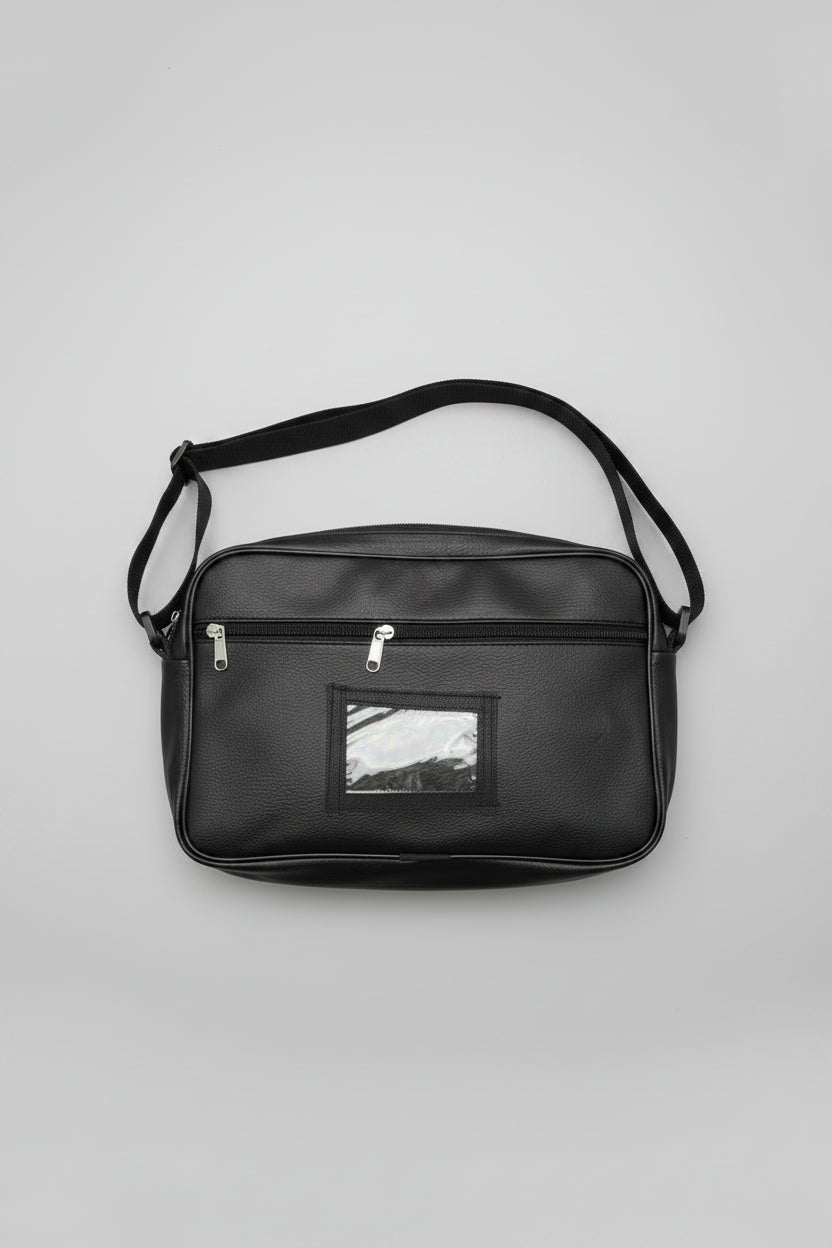 Deeniyat Islamic shoulder bag back view with front zip pocket and holographic ID window