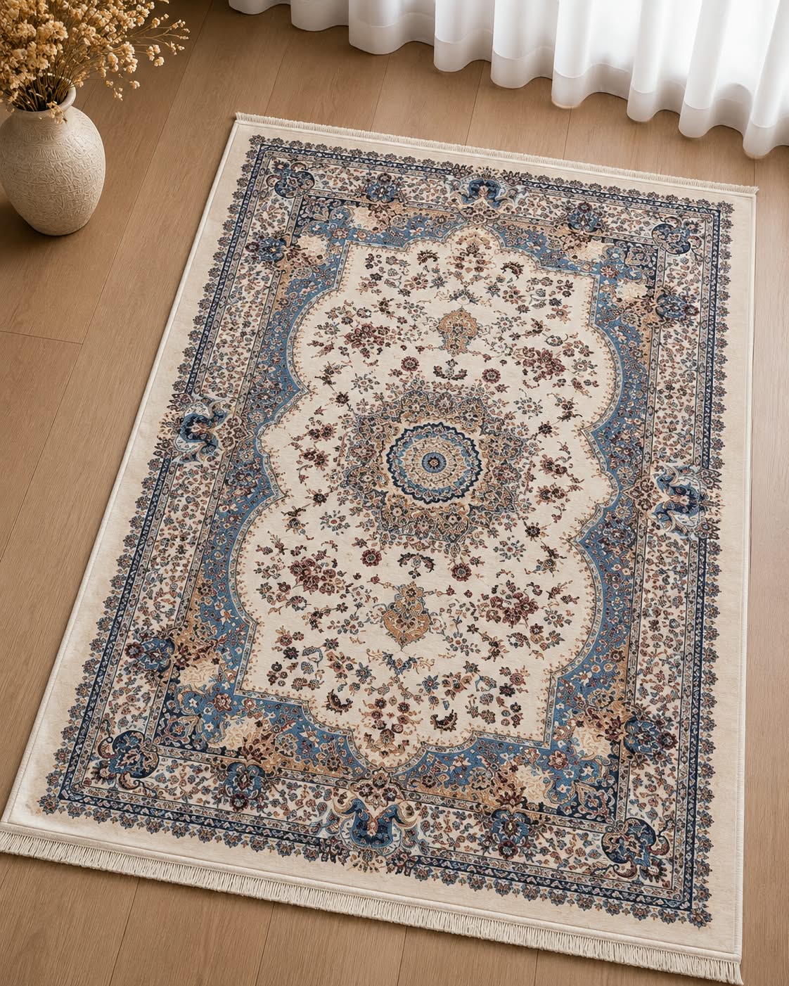 Turkish Carpet Cream and Blue