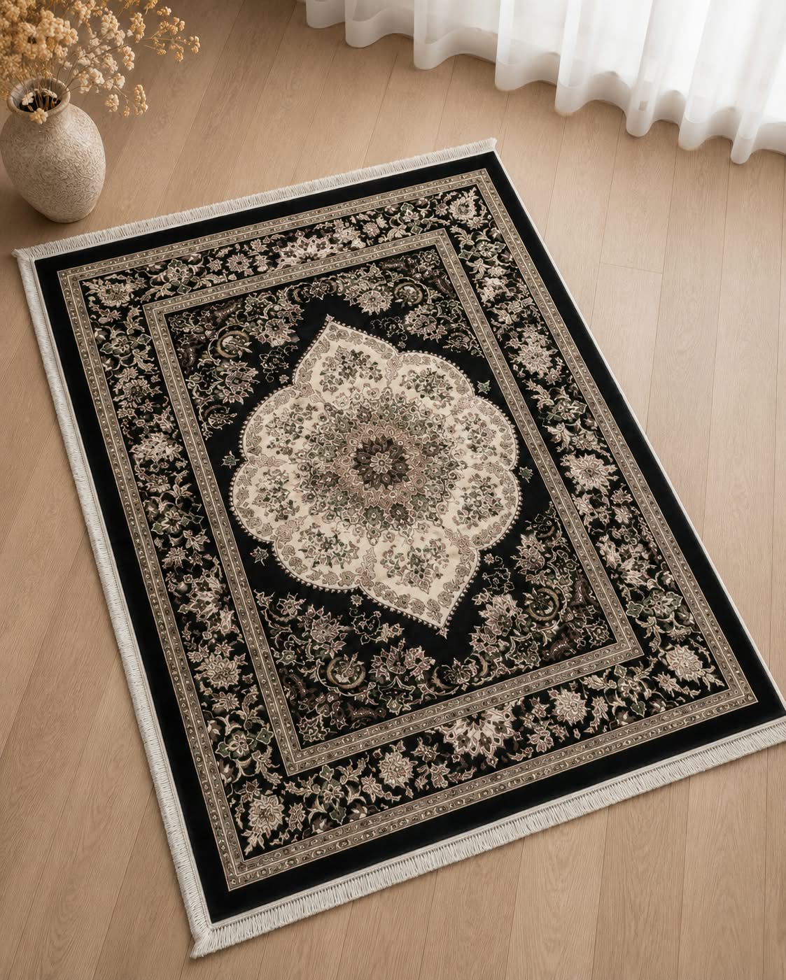 Turkish Carpet Black and Cream