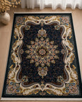 Turkish Carpet Dark Navy and Gold