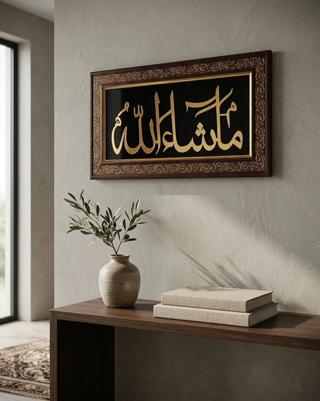 Masha Allah Islamic Wall Frame | Gold Calligraphy Home Decor 36×18cm