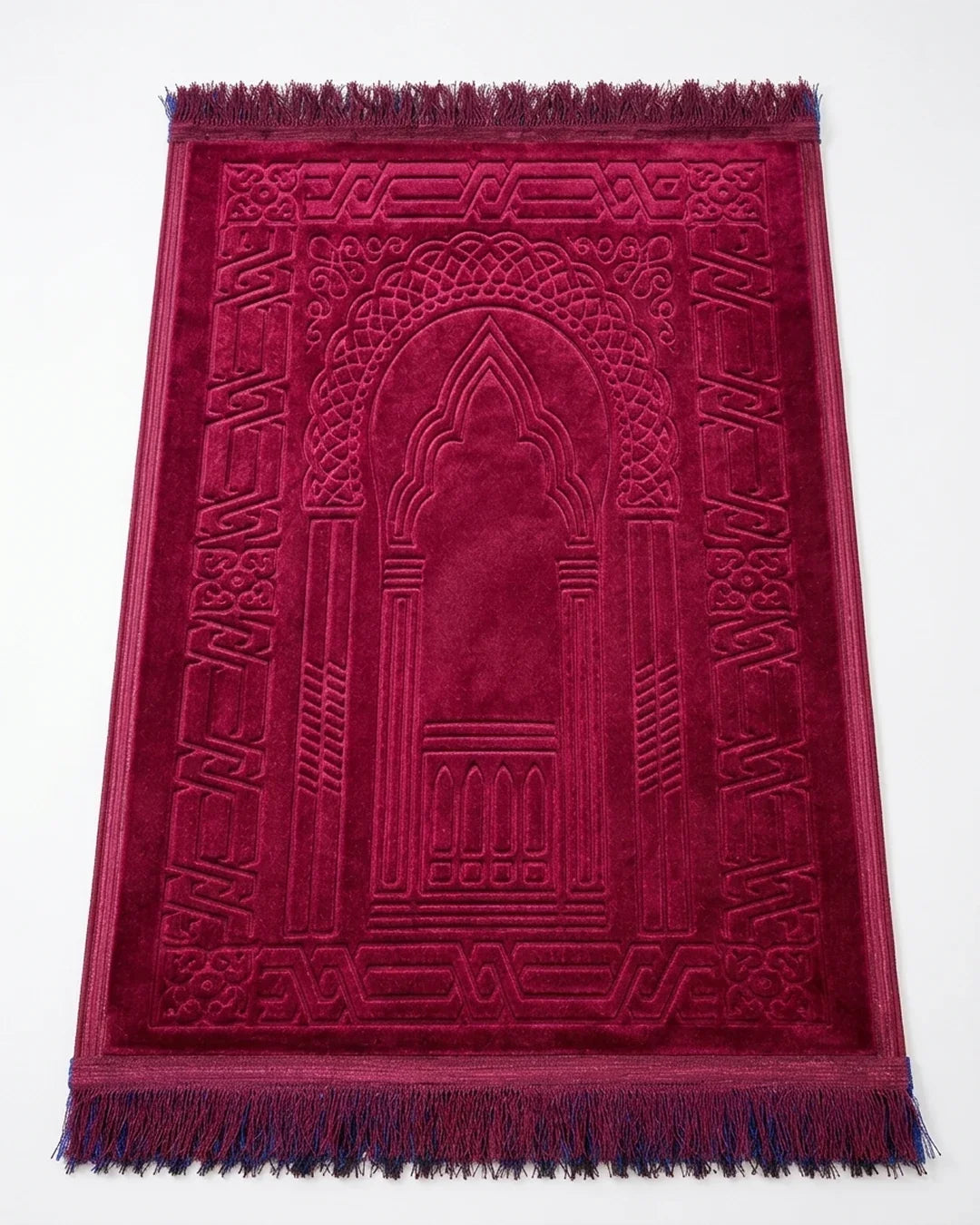Ruby Red Embossed Prayer Mat (Janamaz) – 116 cm