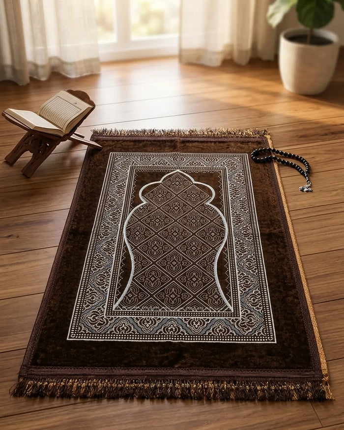Chocolate Brown Qahwa Prayer Mat (Janamaz) – 116 cm