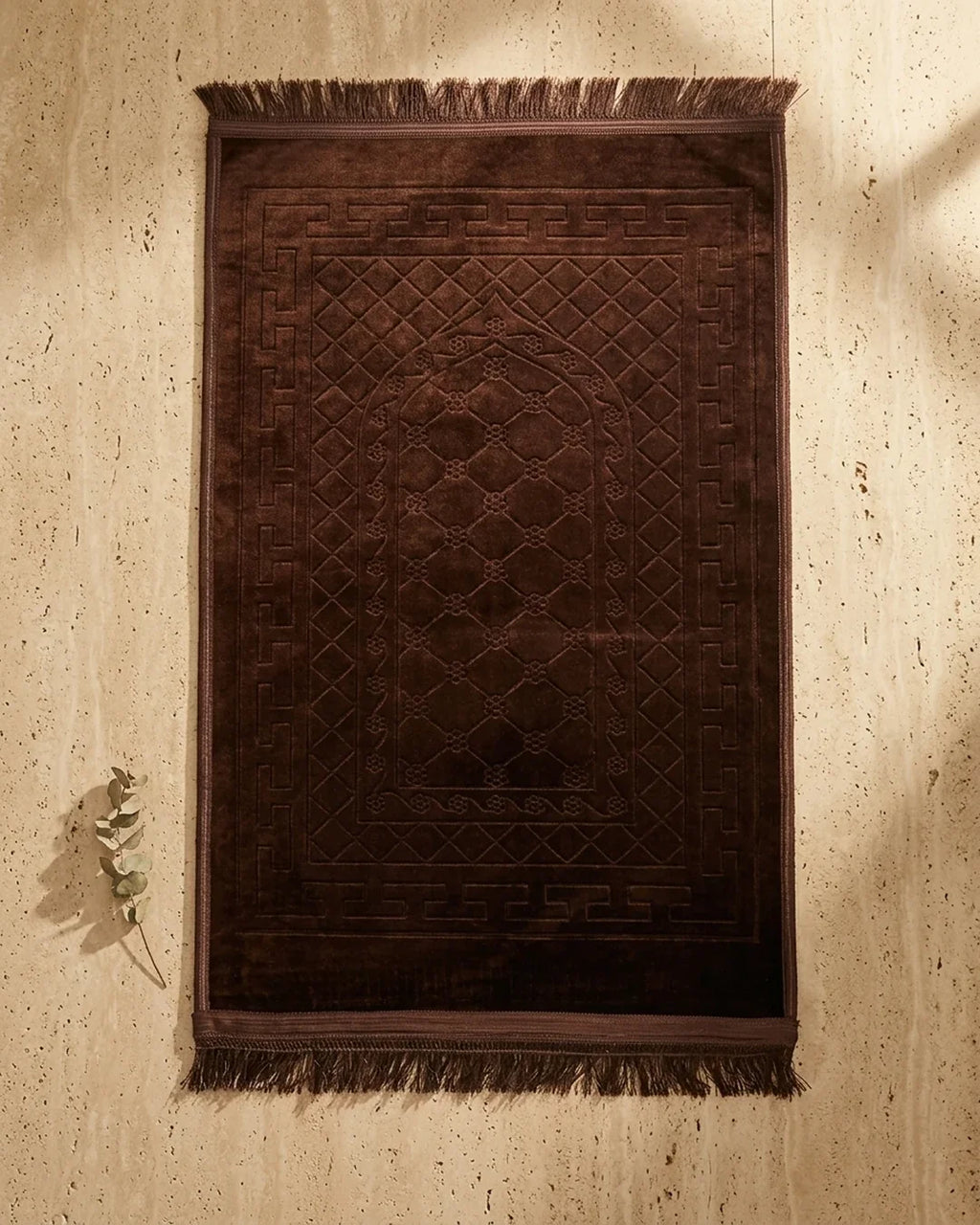 Chocolate Brown Embossed Prayer Mat (Janamaz) – 116 cm