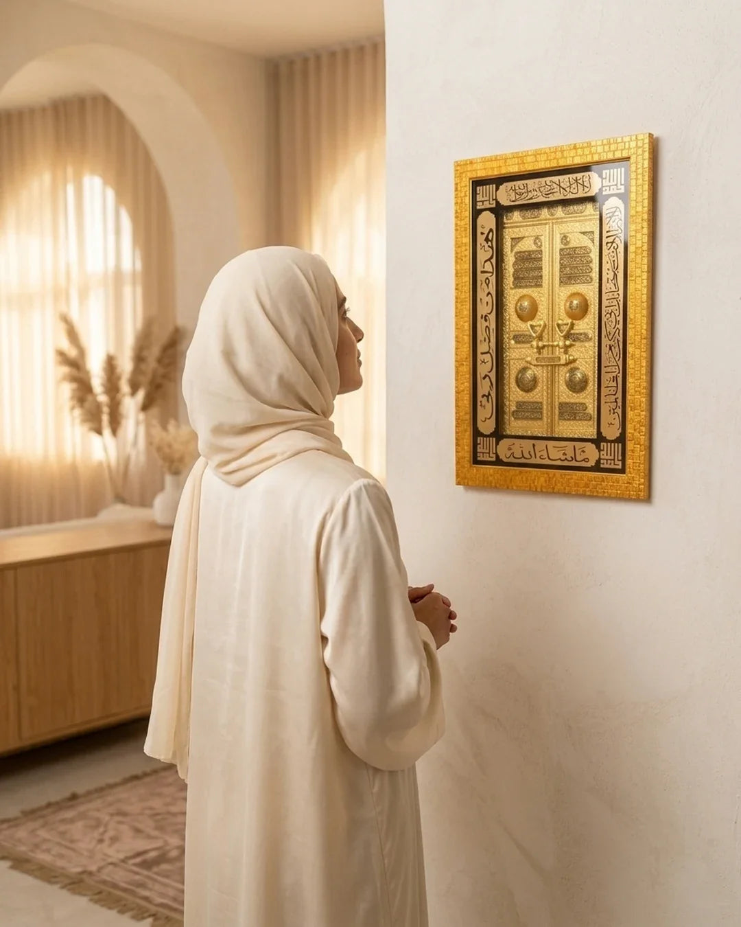 Kaaba Door Islamic Wall Decor – Golden Finish | 42 × 24 cm