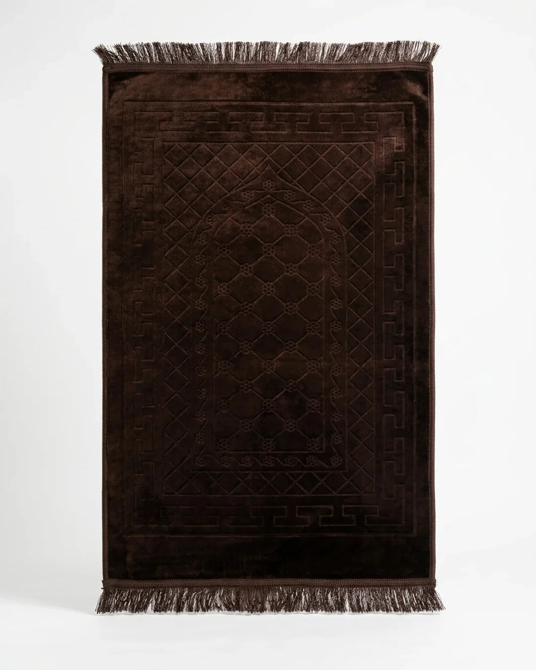 Chocolate Brown Embossed Prayer Mat (Janamaz) – 116 cm