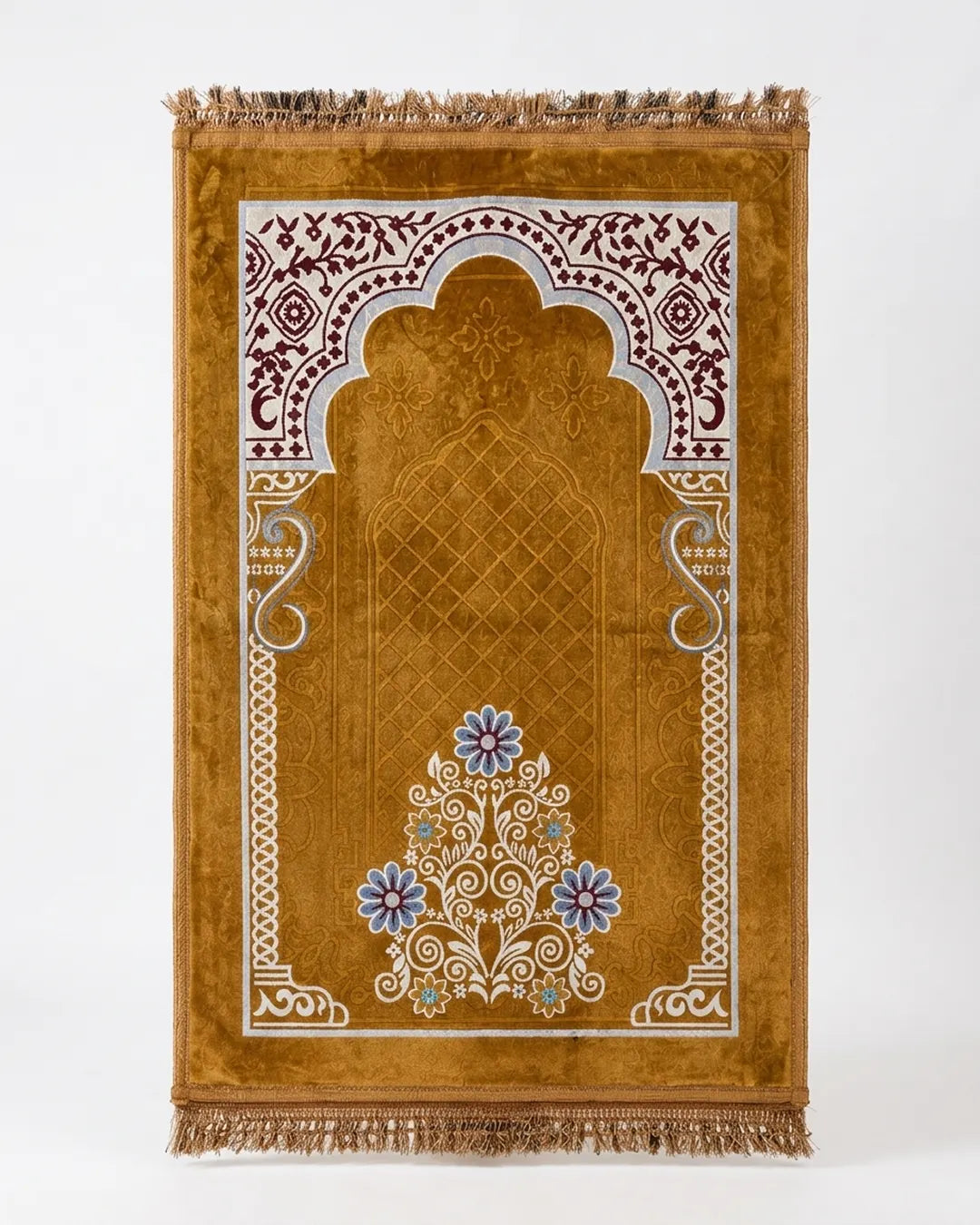Golden Ochre Floral Prayer Mat (Janamaz) – 116 cm