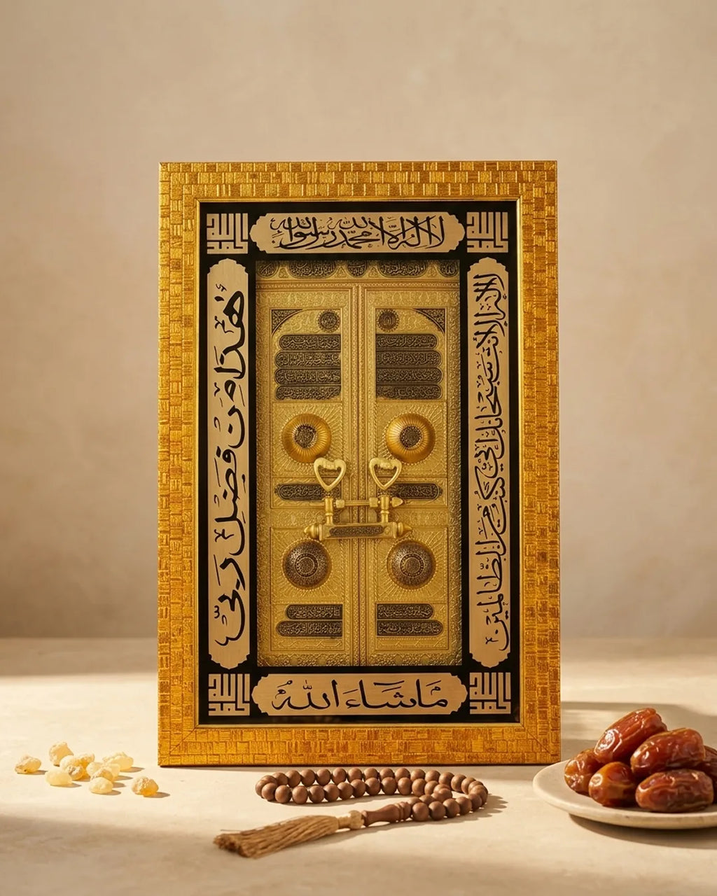 Kaaba Door Islamic Wall Decor – Golden Finish | 42 × 24 cm