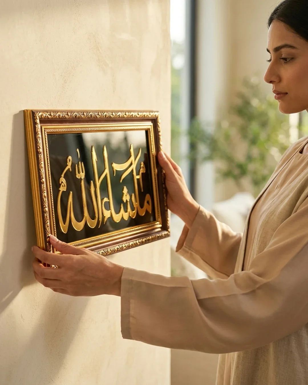 Masha Allah Islamic Wall Frame | Gold Calligraphy Home Decor 36×18cm